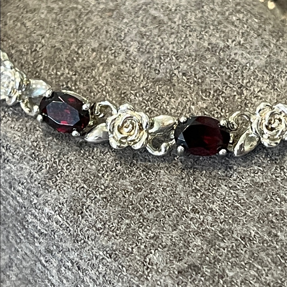 Sterling Rose & Garnet Bracelet-7 - Picture 3 of 9